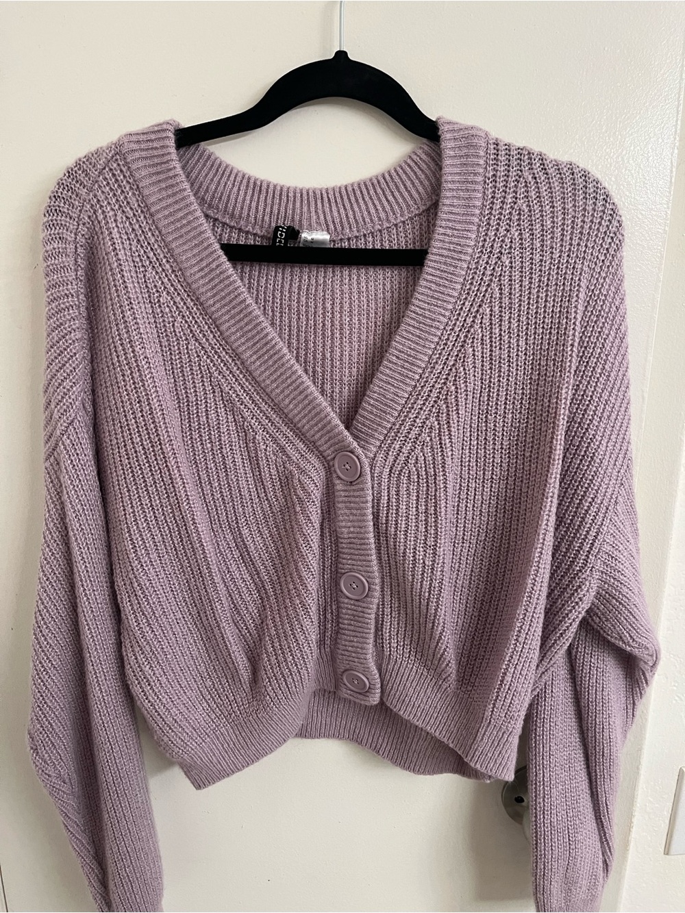 H&M Lavender Cropped Button Knit Cardigan